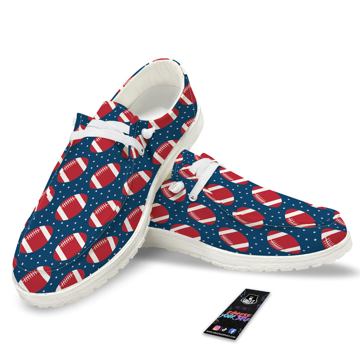 American Football Ball Print Pattern White Loafers-grizzshop