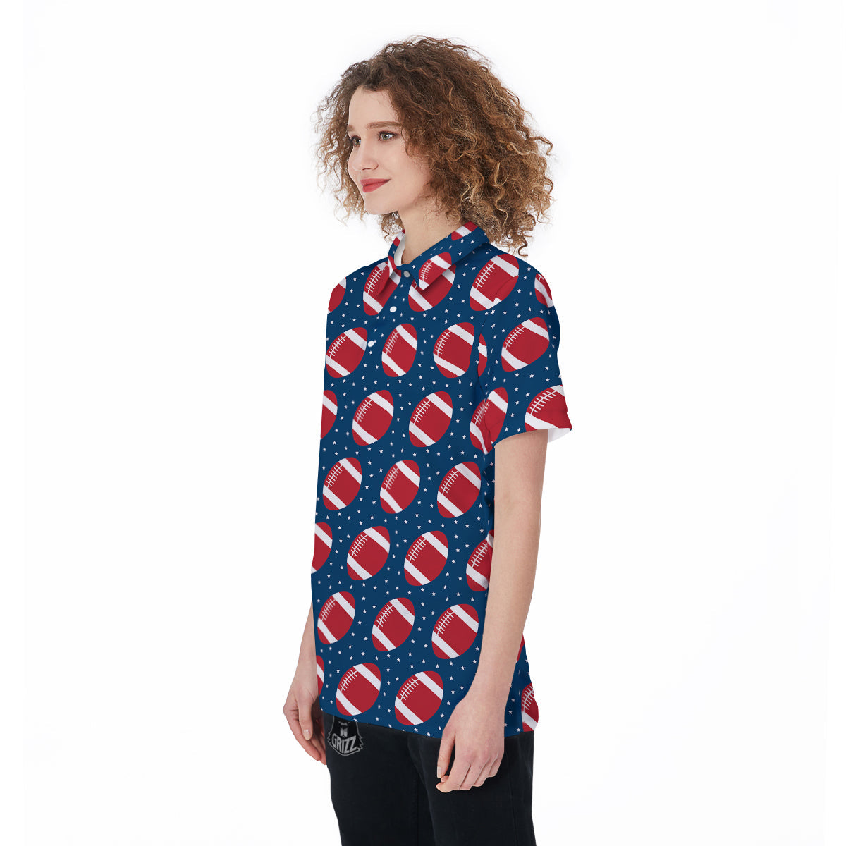 American Football Ball Print Pattern Women's Golf Shirts-grizzshop