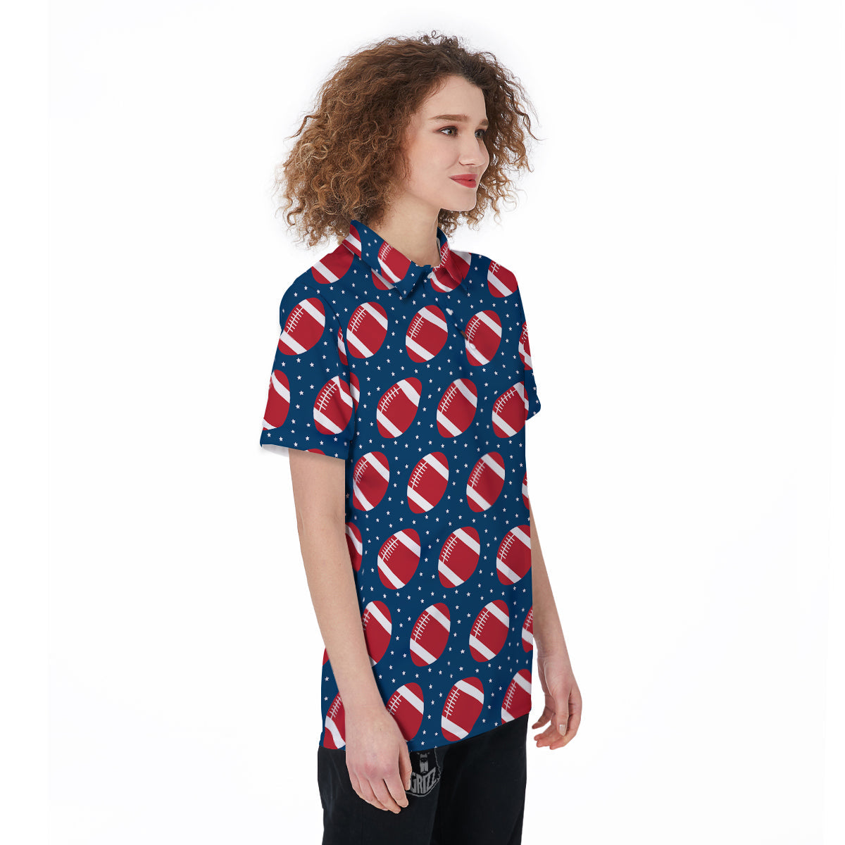 American Football Ball Print Pattern Women's Golf Shirts-grizzshop