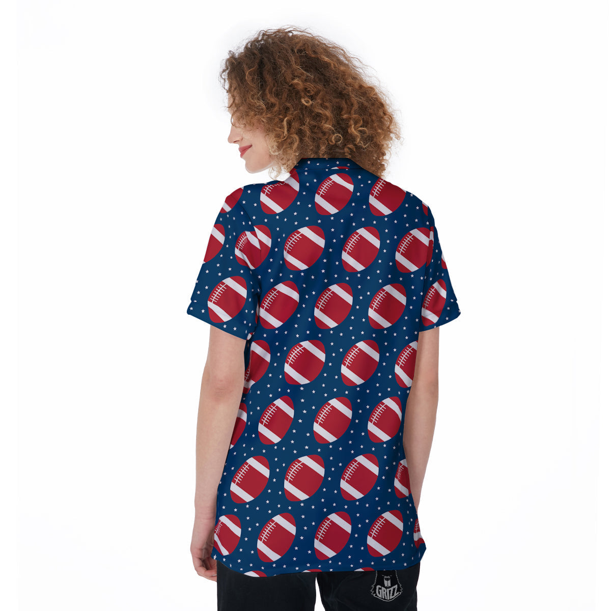 American Football Ball Print Pattern Women's Golf Shirts-grizzshop