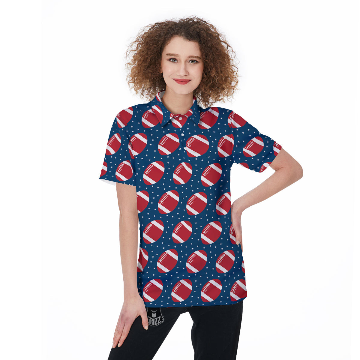 American Football Ball Print Pattern Women's Golf Shirts-grizzshop