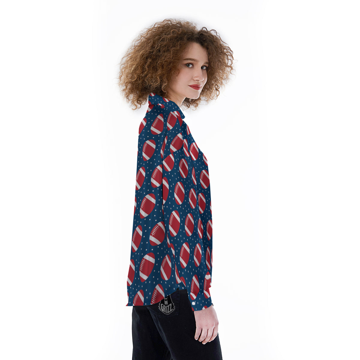 American Football Ball Print Pattern Women's Long Sleeve Shirts-grizzshop