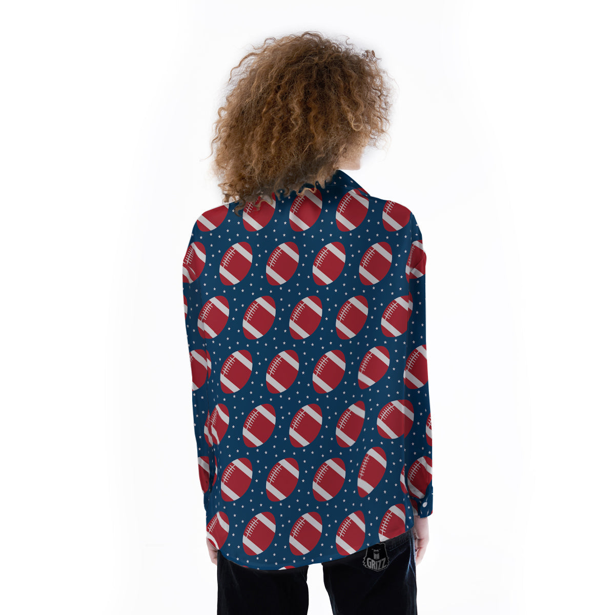 American Football Ball Print Pattern Women's Long Sleeve Shirts-grizzshop