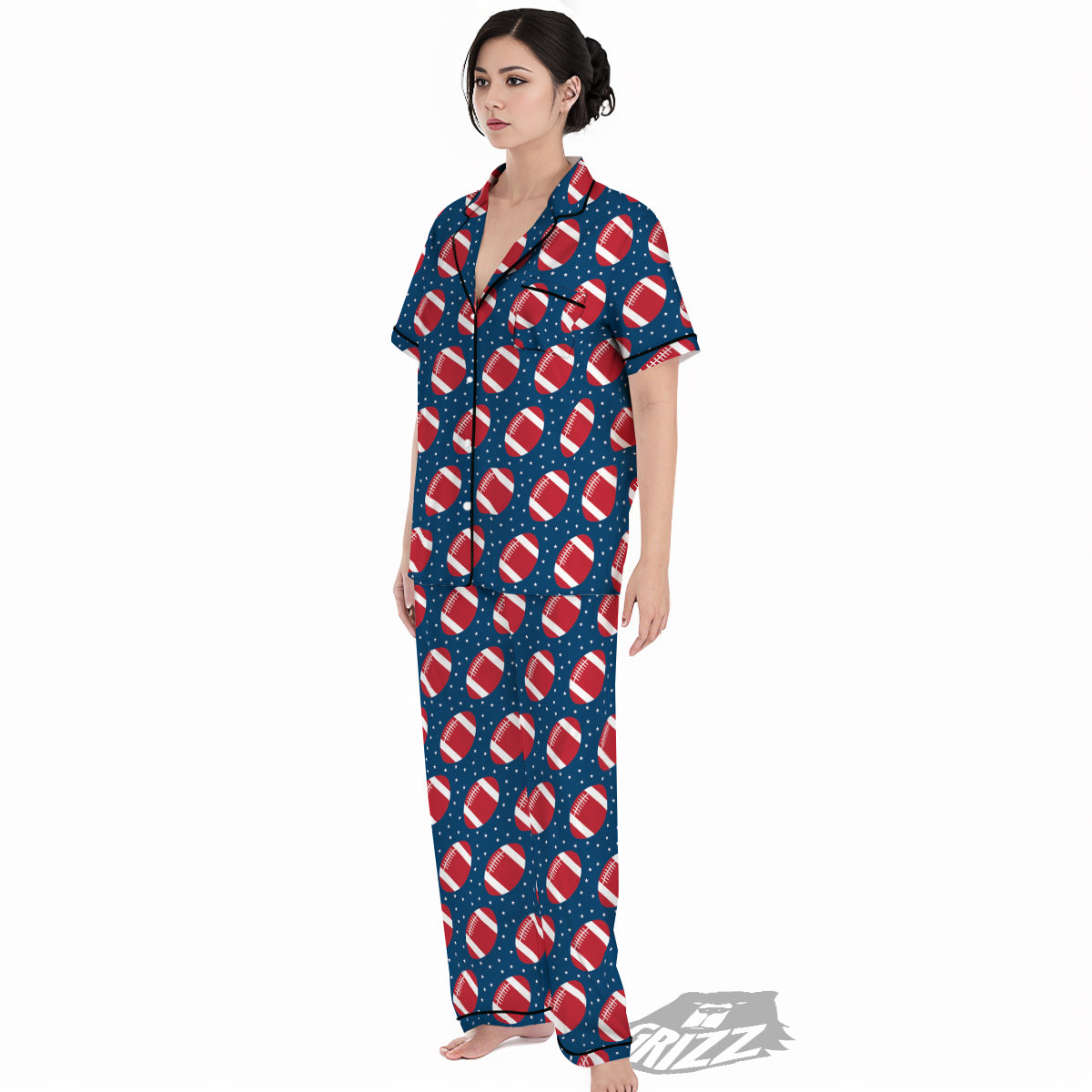 American Football Ball Print Pattern Women's Pajamas Set-grizzshop
