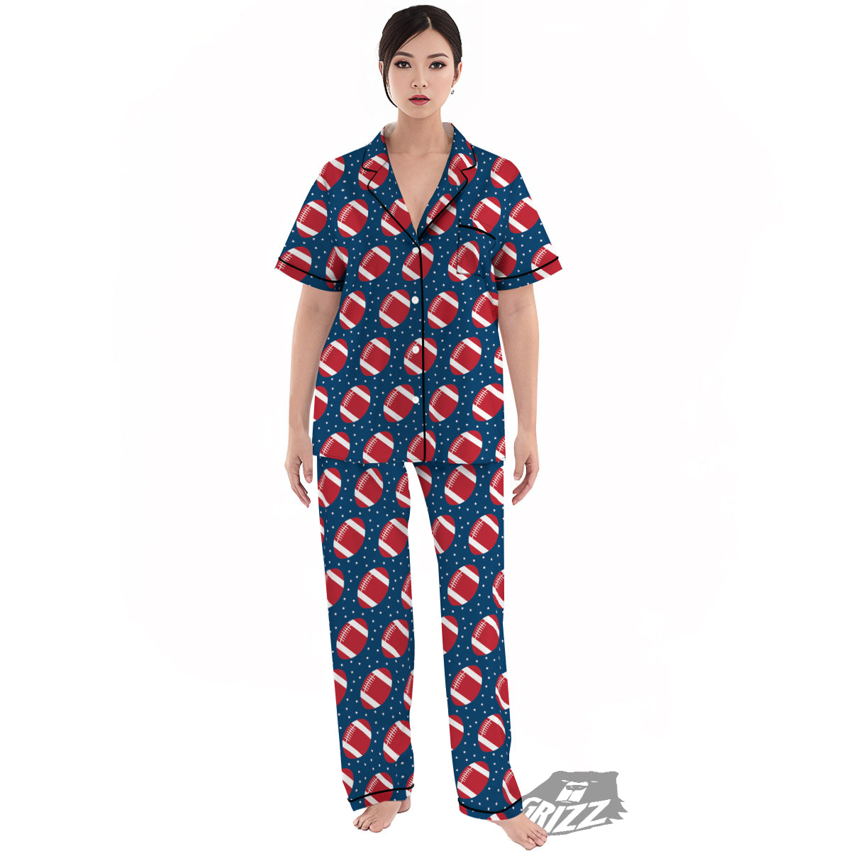 American Football Ball Print Pattern Women's Pajamas Set-grizzshop