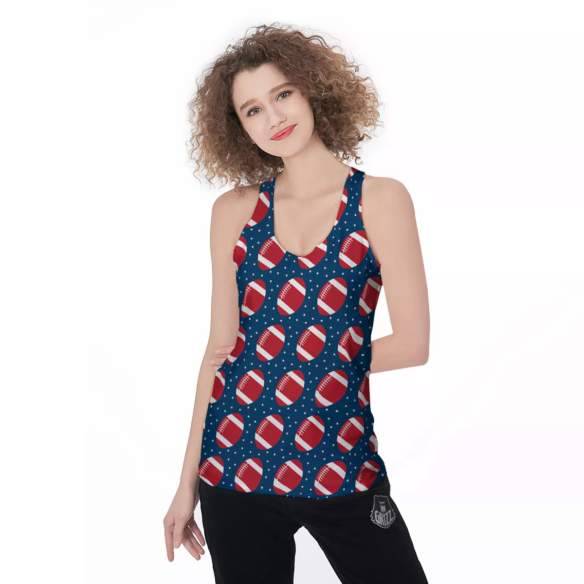 American Football Ball Print Pattern Women's Racerback Tank Top-grizzshop