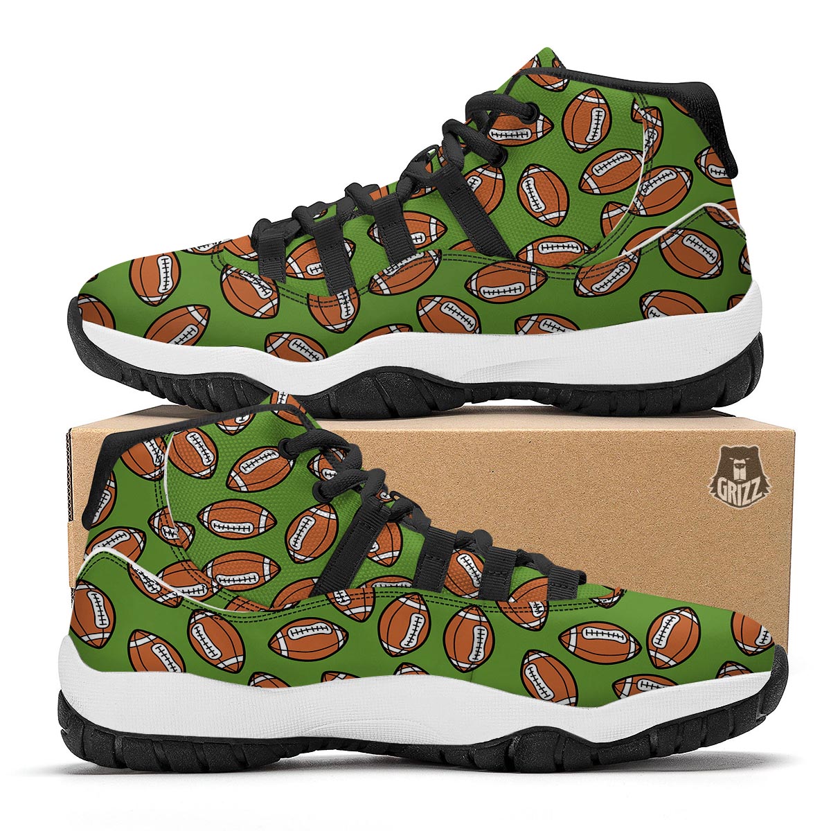 American Football Green Print Pattern Black Bball Shoes-grizzshop