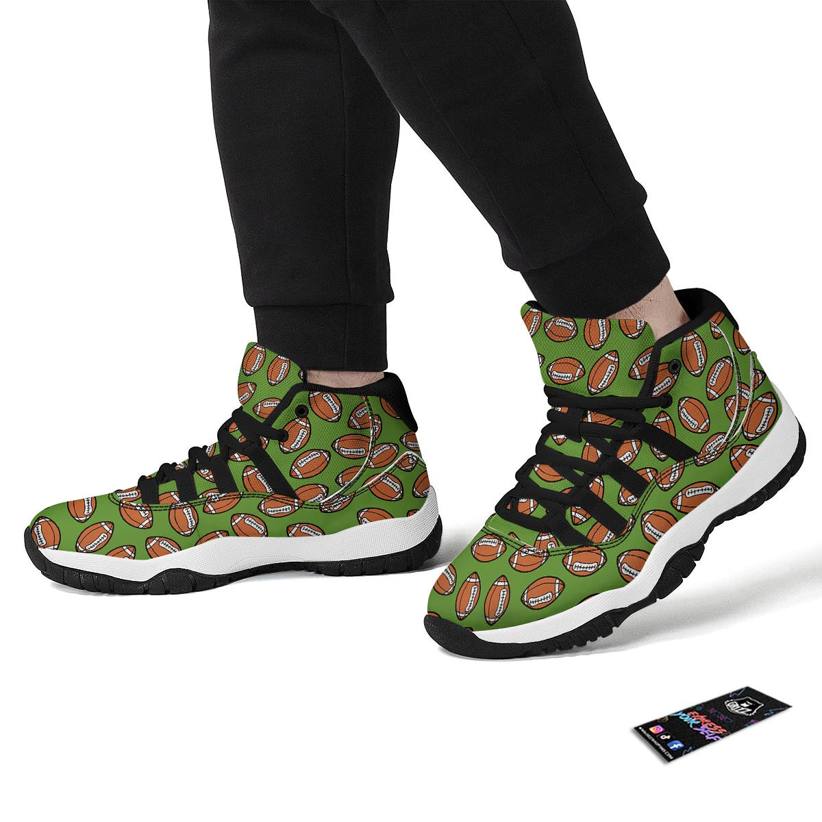 American Football Green Print Pattern Black Bball Shoes-grizzshop