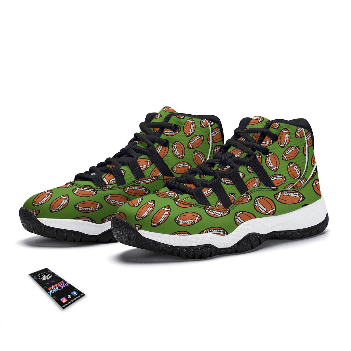 American Football Green Print Pattern Black Bball Shoes-grizzshop