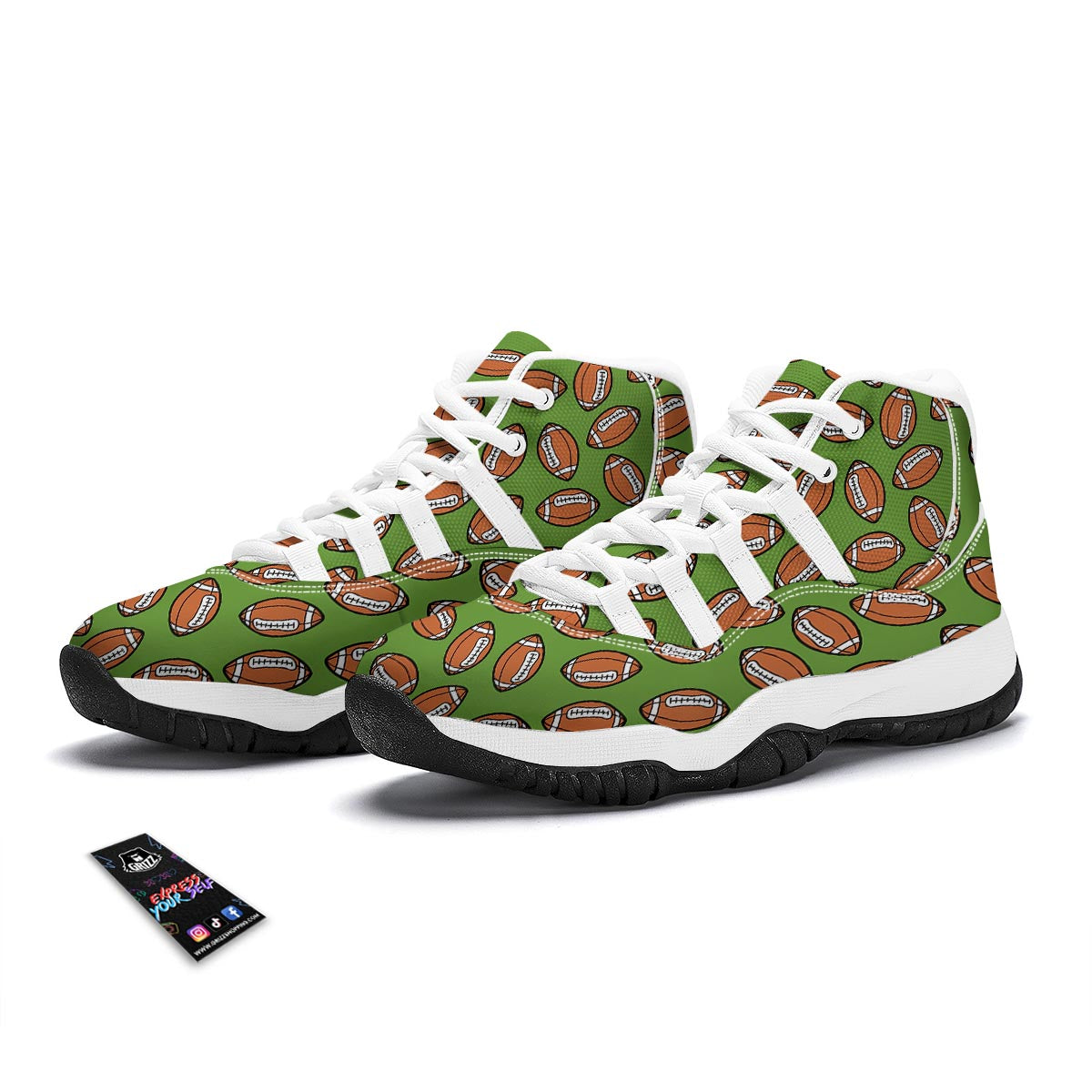 American Football Green Print Pattern White Bball Shoes-grizzshop