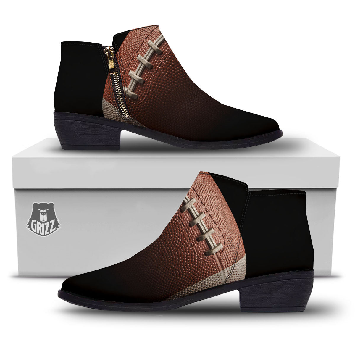 American Football Print Ball Ankle Boots-grizzshop