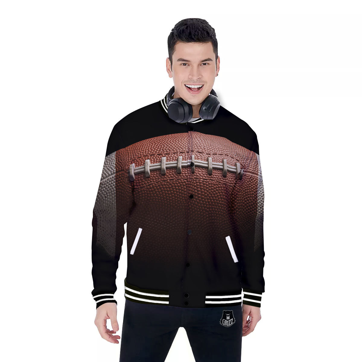 American Football Print Ball Baseball Jacket-grizzshop