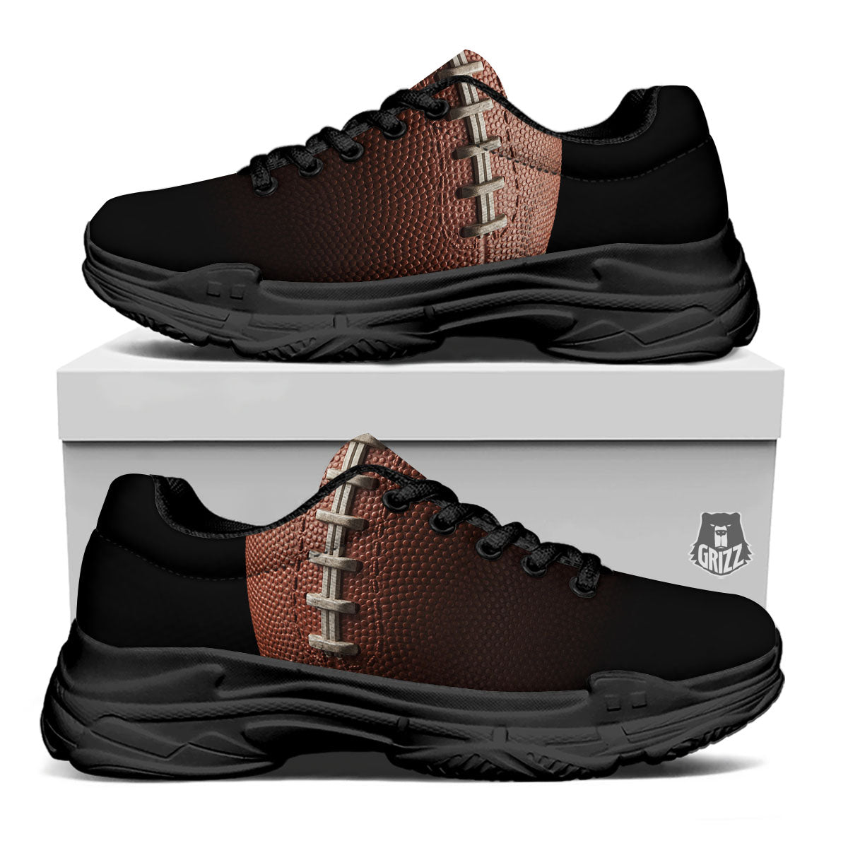 American Football Print Ball Black Chunky Shoes-grizzshop