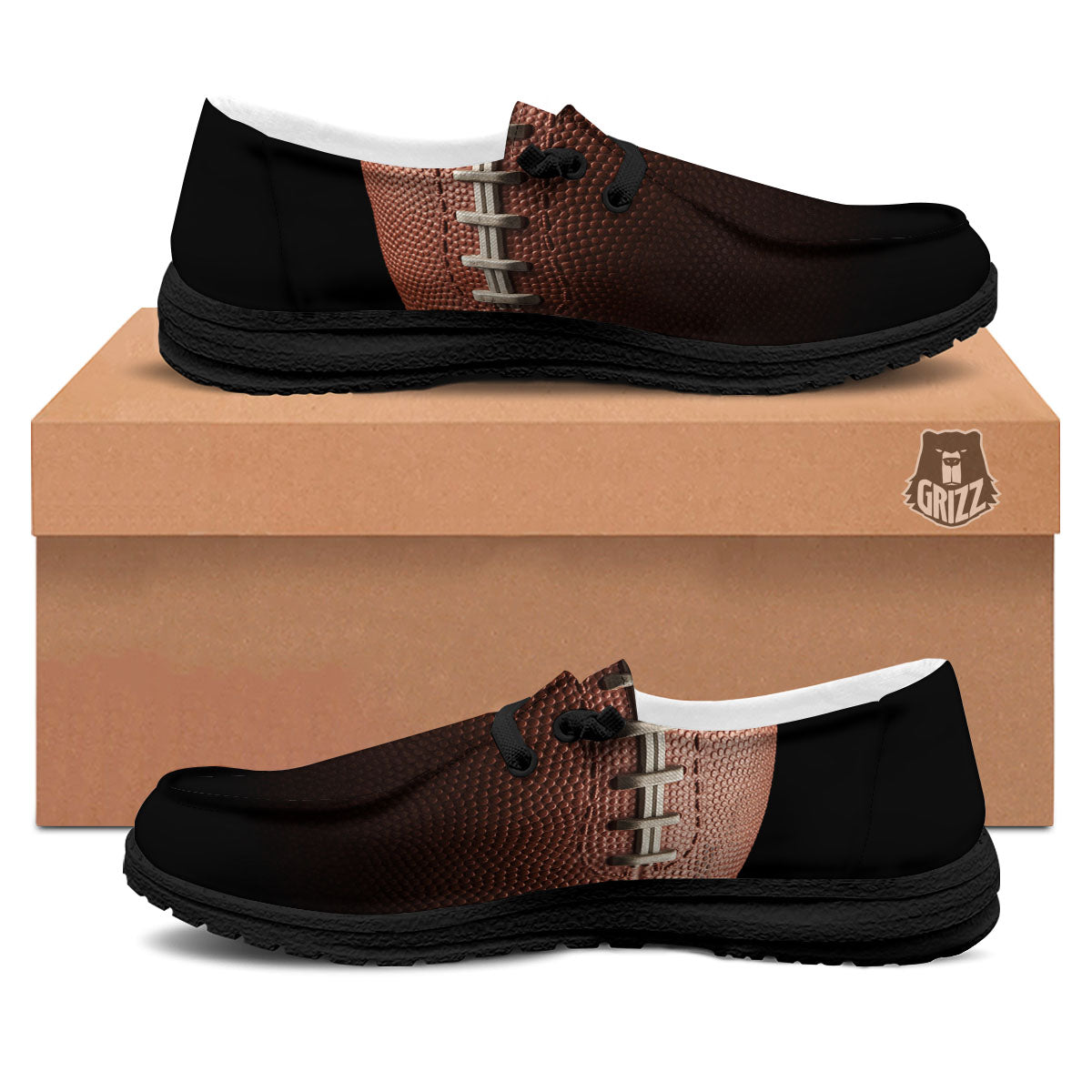 American Football Print Ball Black Loafers-grizzshop