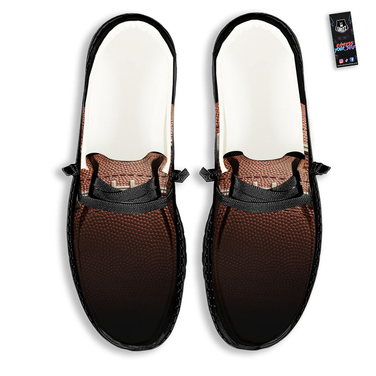 American Football Print Ball Black Loafers-grizzshop