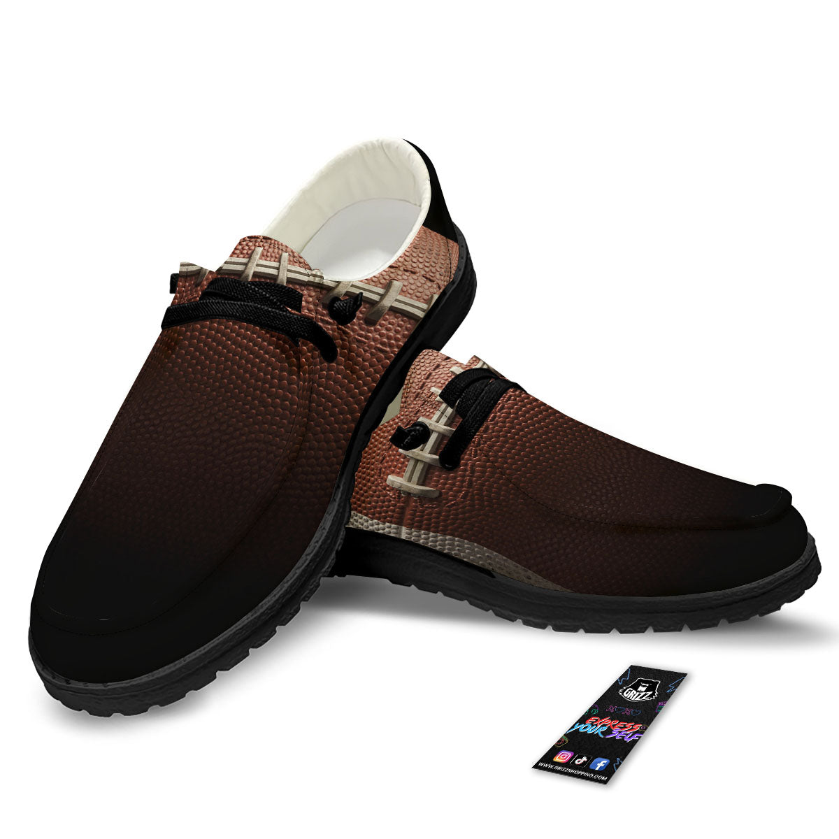 American Football Print Ball Black Loafers-grizzshop