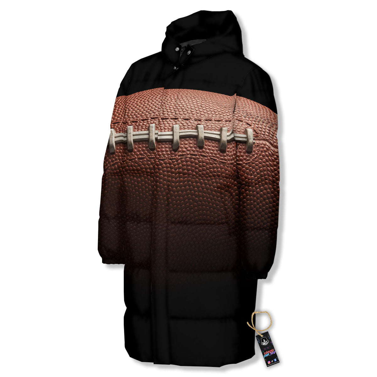 American Football Print Ball Long Down Jacket-grizzshop