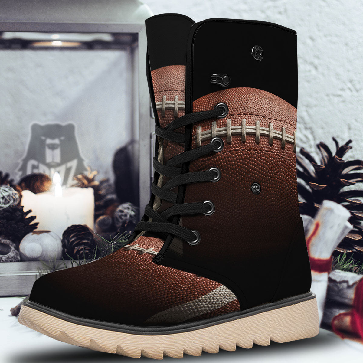 American Football Print Ball Snow Boots-grizzshop