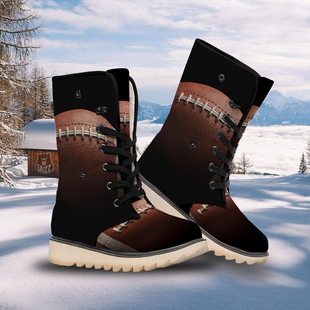 American Football Print Ball Snow Boots-grizzshop