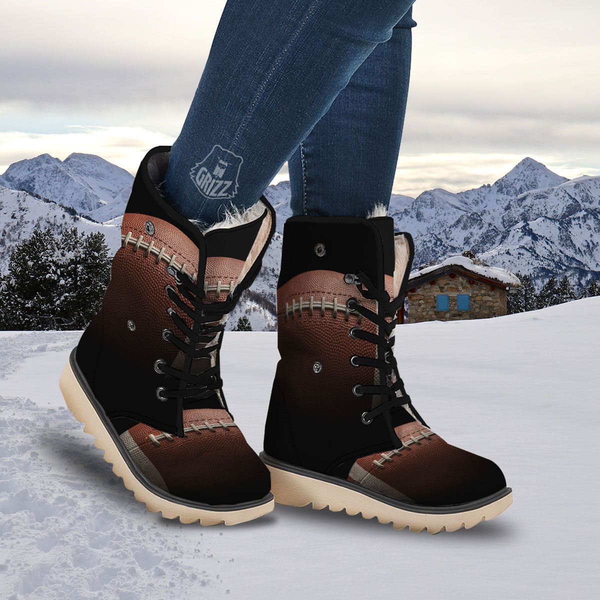 American Football Print Ball Snow Boots-grizzshop