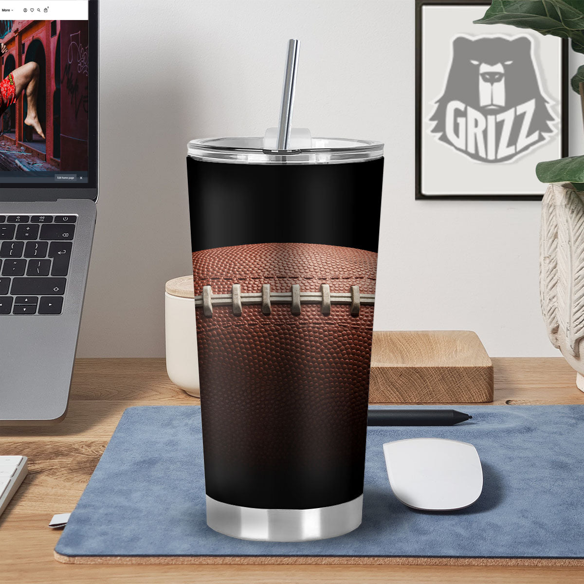 American Football Print Ball Tumbler-grizzshop