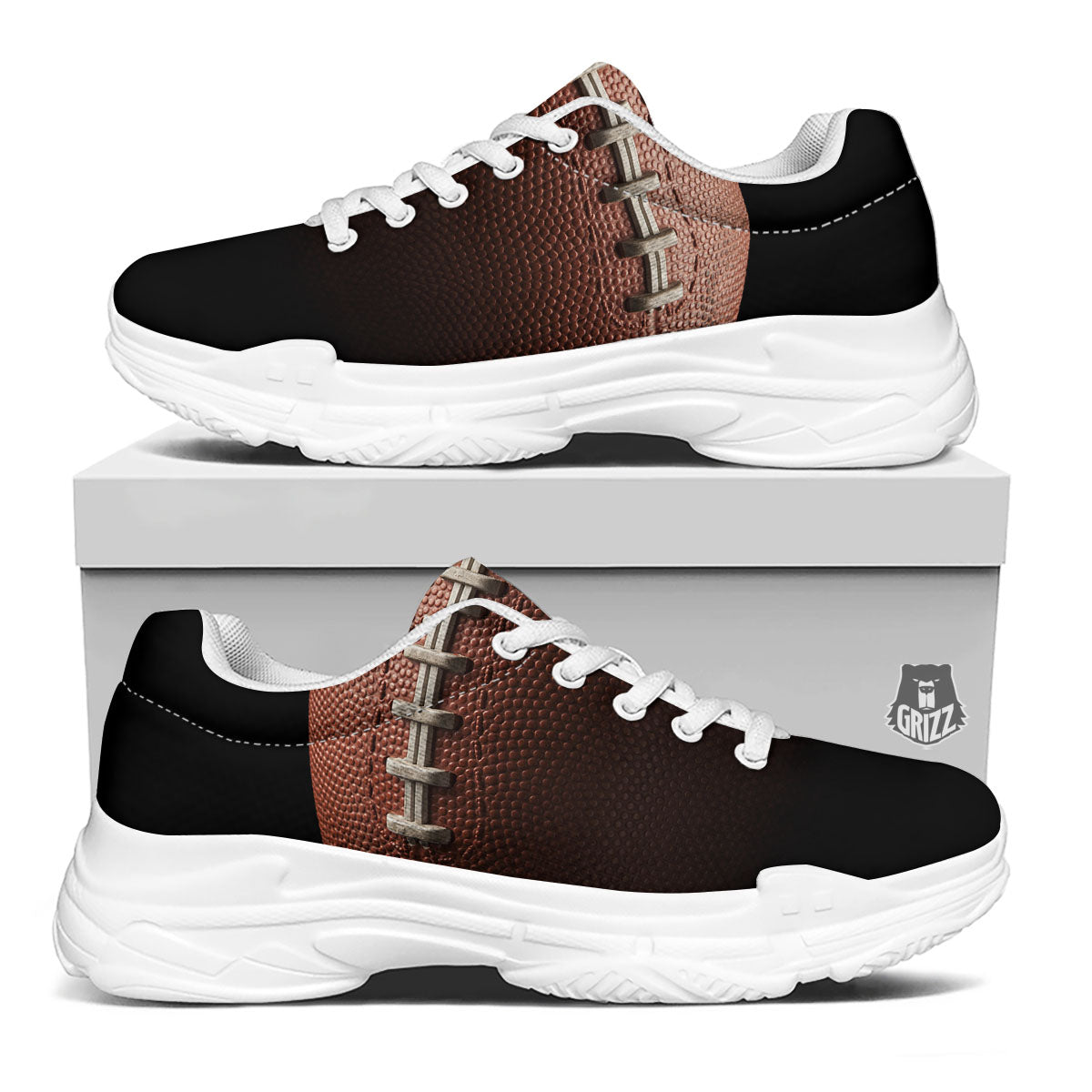 American Football Print Ball White Chunky Shoes-grizzshop