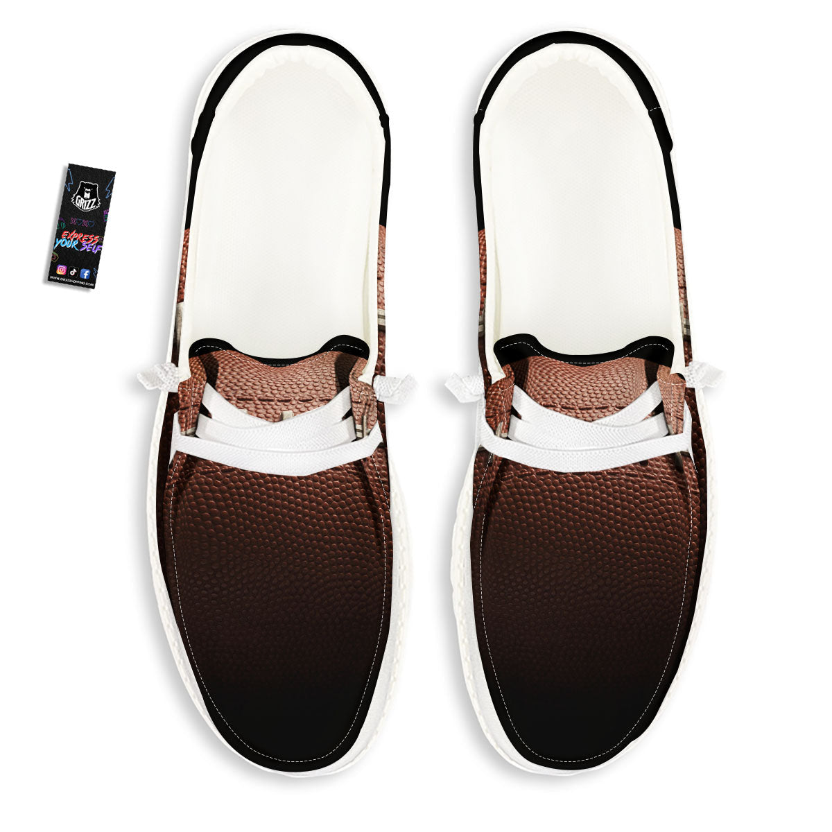 American Football Print Ball White Loafers-grizzshop