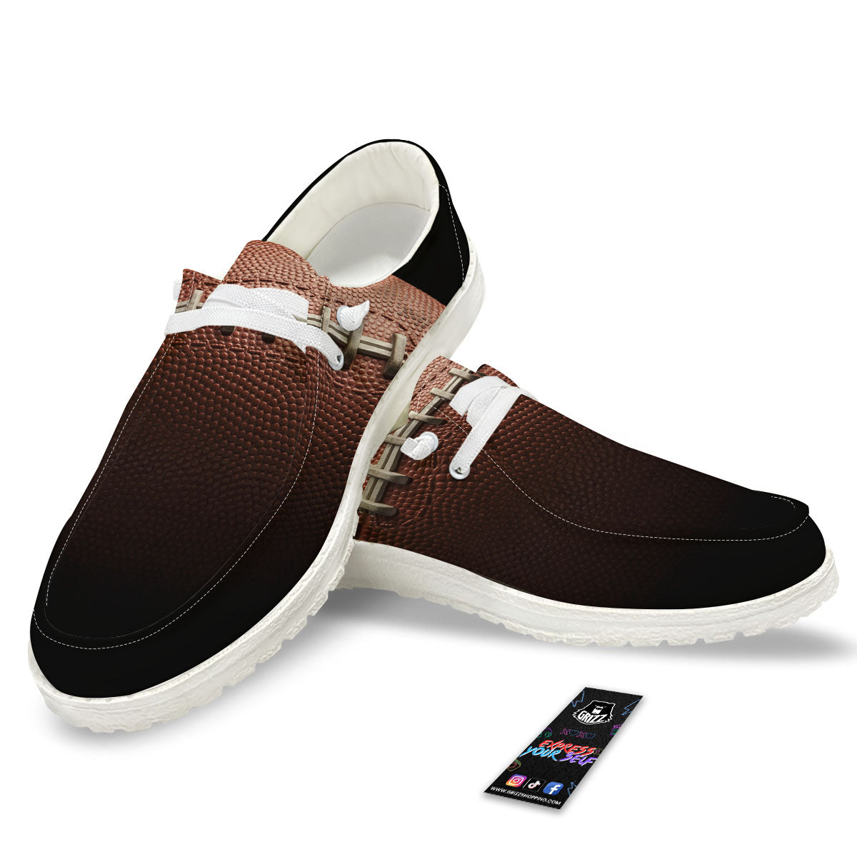 American Football Print Ball White Loafers-grizzshop