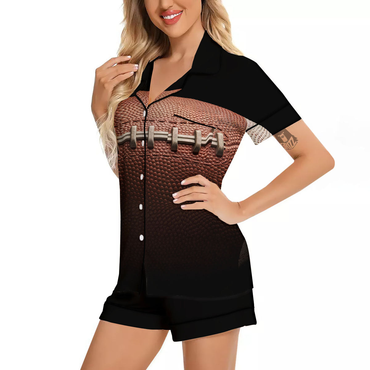 American Football Print Ball Women Silk Pajamas-grizzshop
