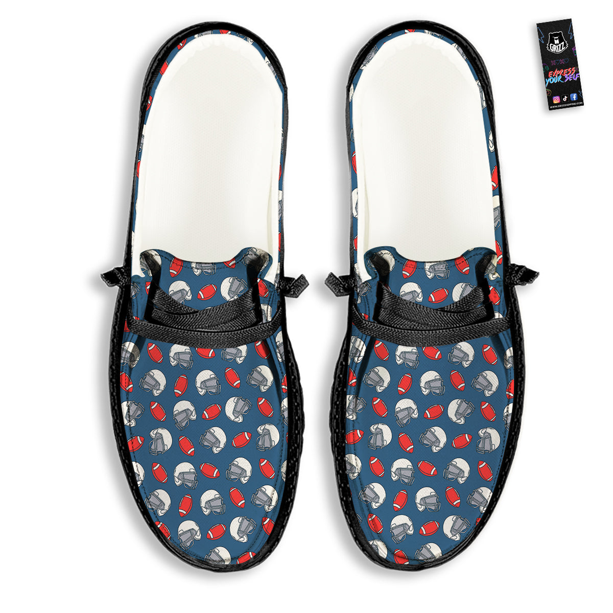 American Football Print Pattern Black Loafers-grizzshop