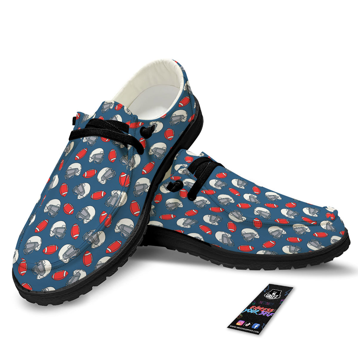 American Football Print Pattern Black Loafers-grizzshop
