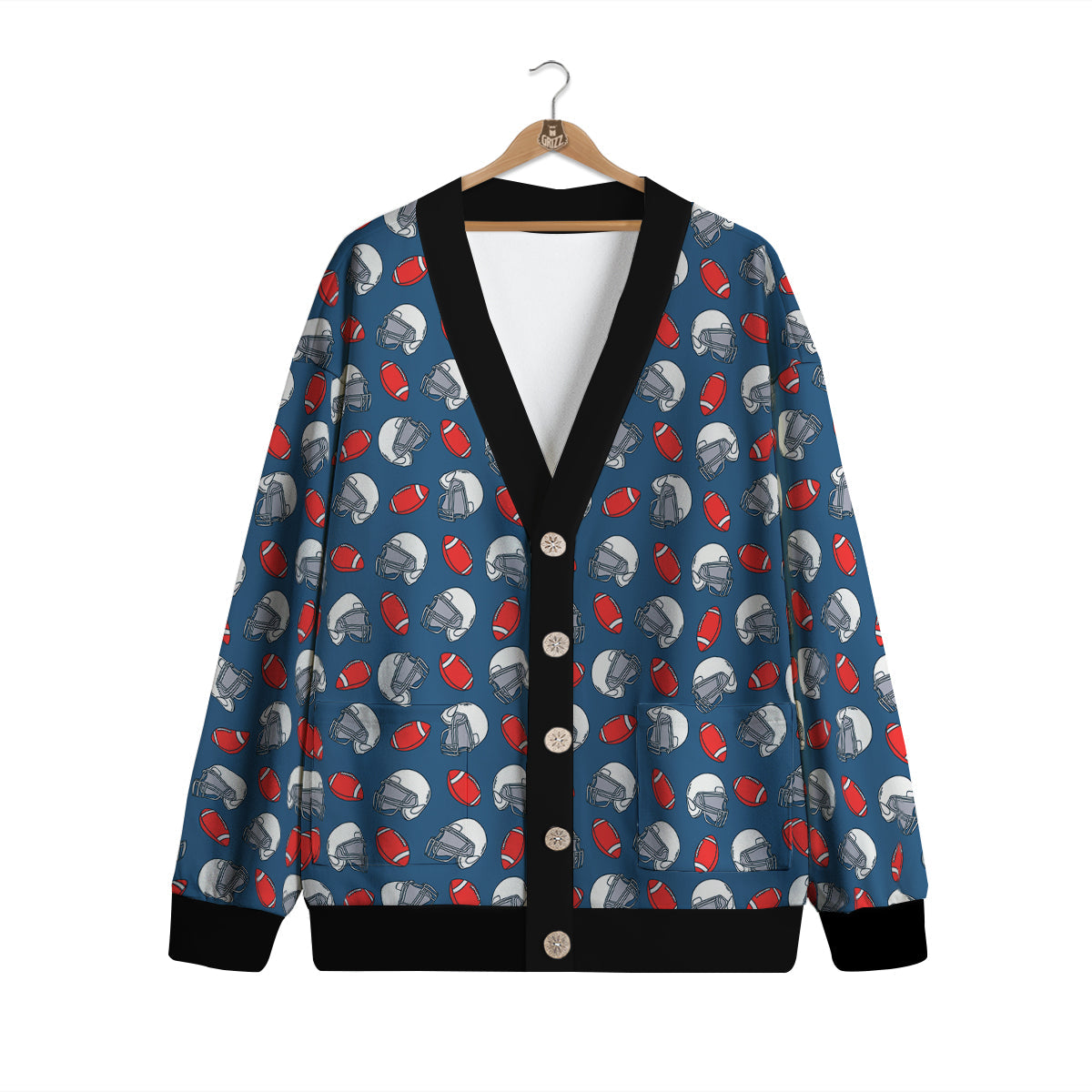American Football Print Pattern Cardigan-grizzshop