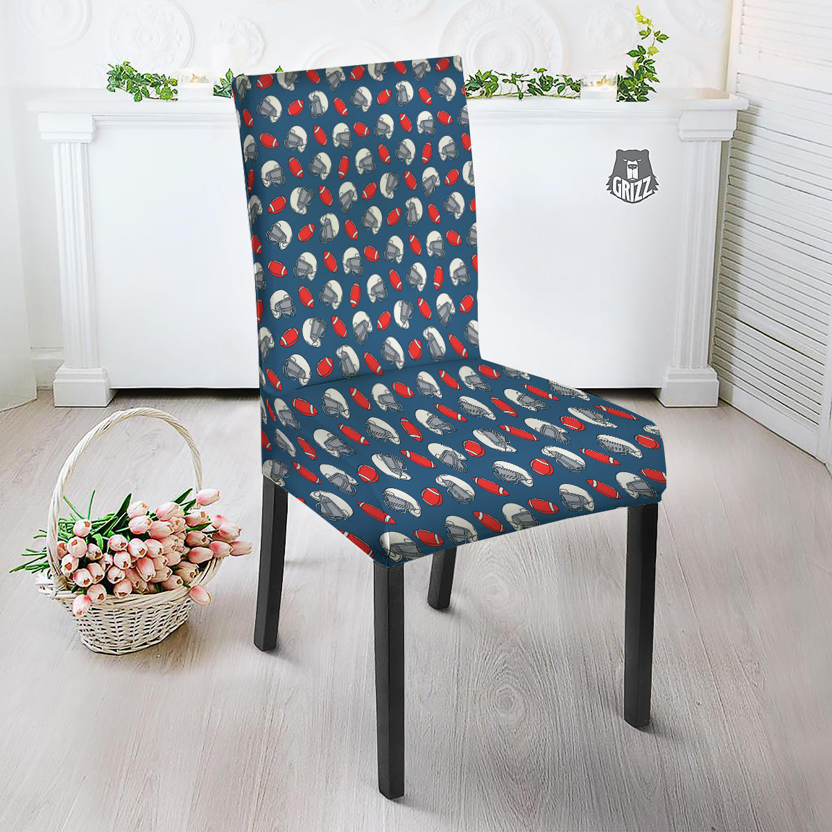 American Football Print Pattern Dining Chair Slipcover-grizzshop