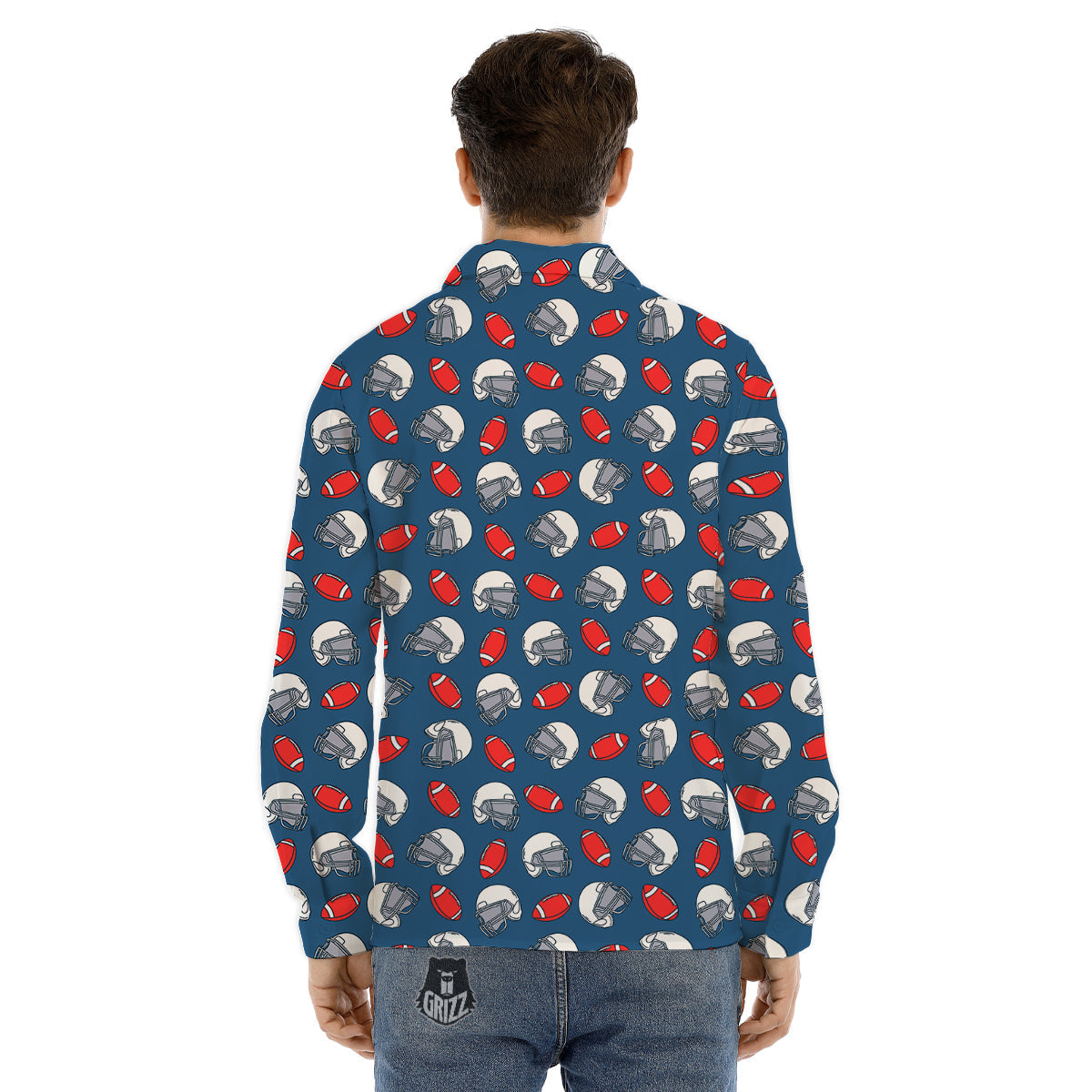 American Football Print Pattern Men's Dress Shirts-grizzshop