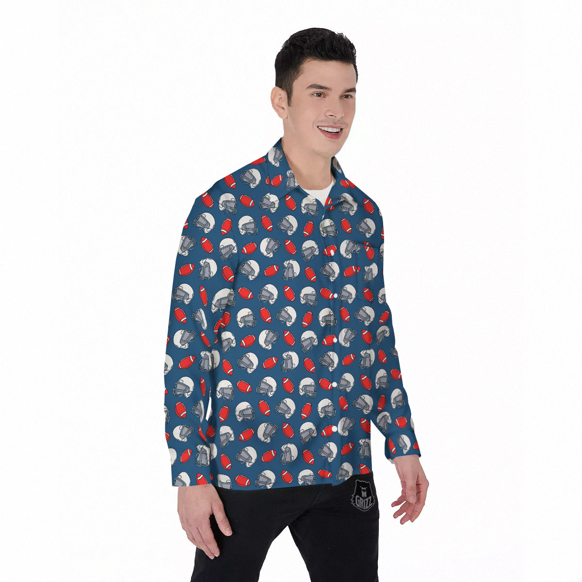 American Football Print Pattern Men's Long Sleeve Shirts-grizzshop
