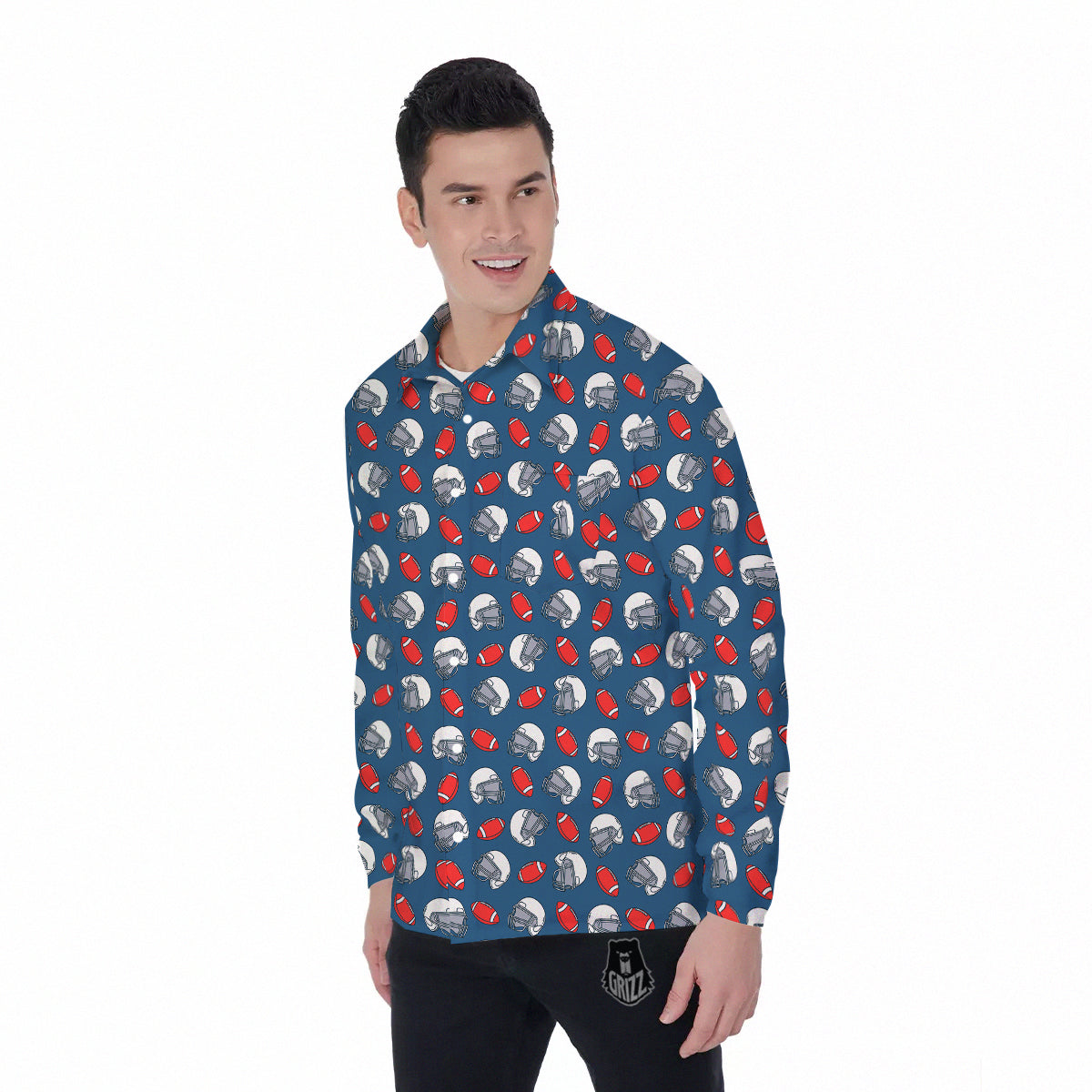 American Football Print Pattern Men's Long Sleeve Shirts-grizzshop