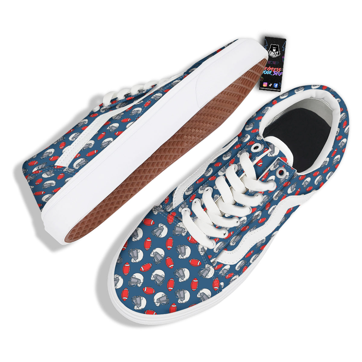 American Football Print Pattern Skate Shoes-grizzshop