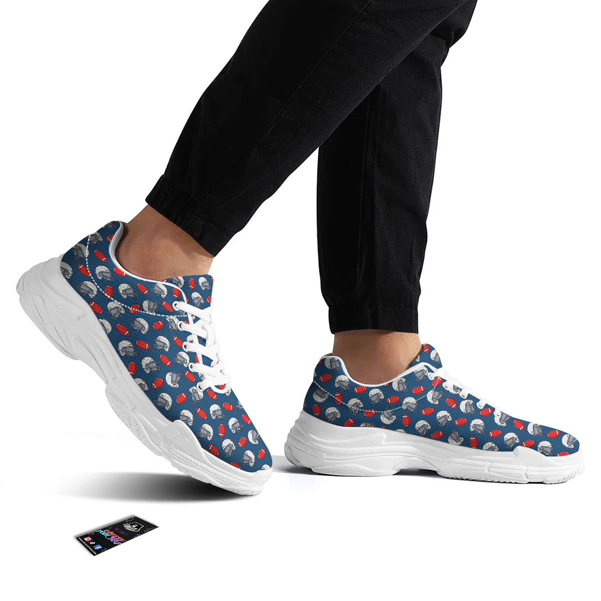 American Football Print Pattern White Chunky Shoes-grizzshop