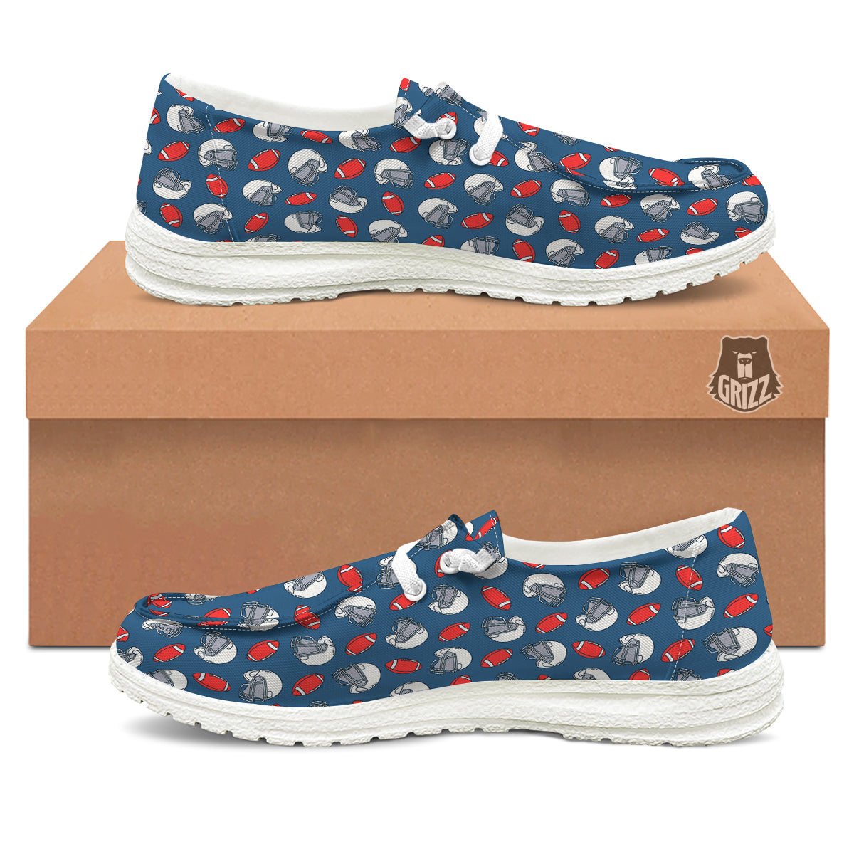 American Football Print Pattern White Loafers-grizzshop