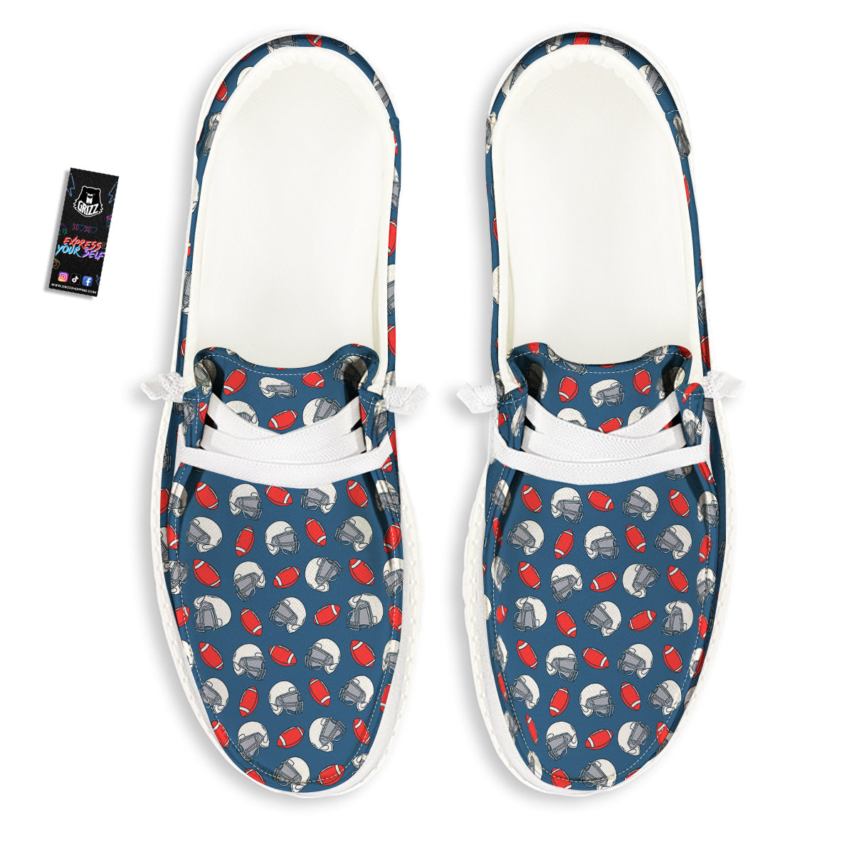 American Football Print Pattern White Loafers-grizzshop