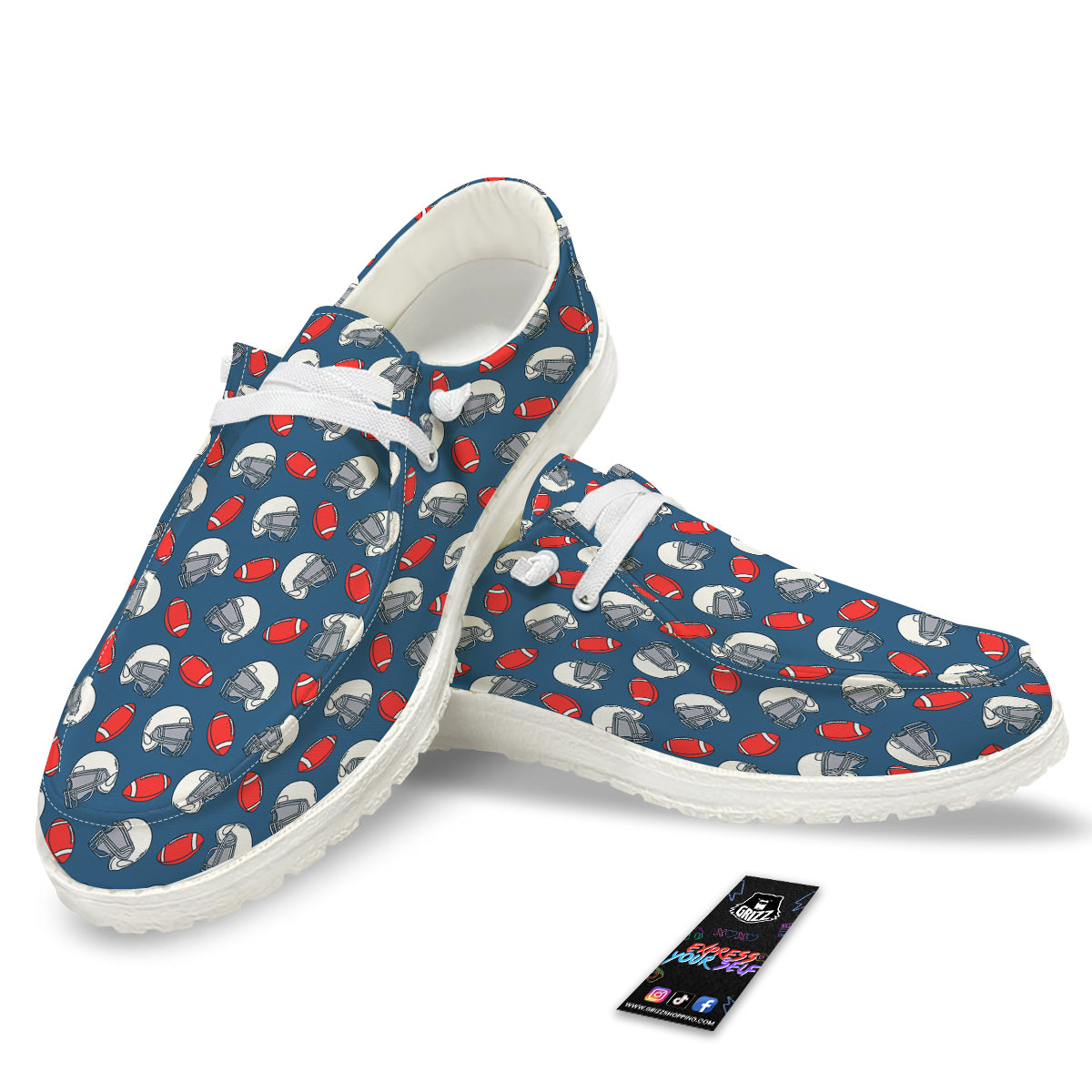 American Football Print Pattern White Loafers-grizzshop