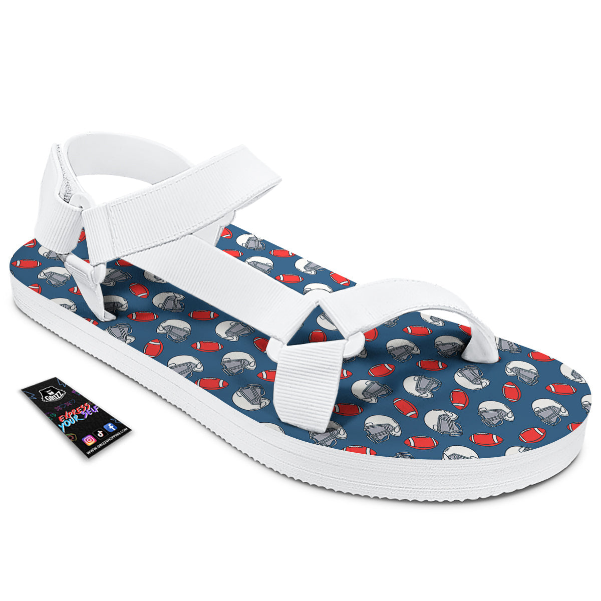 American Football Print Pattern White Open Toe Sandals-grizzshop