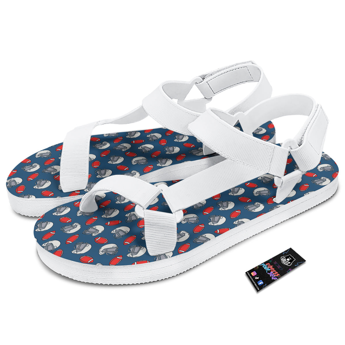 American Football Print Pattern White Open Toe Sandals-grizzshop