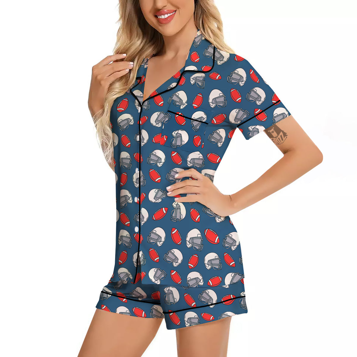American Football Print Pattern Women Silk Pajamas-grizzshop