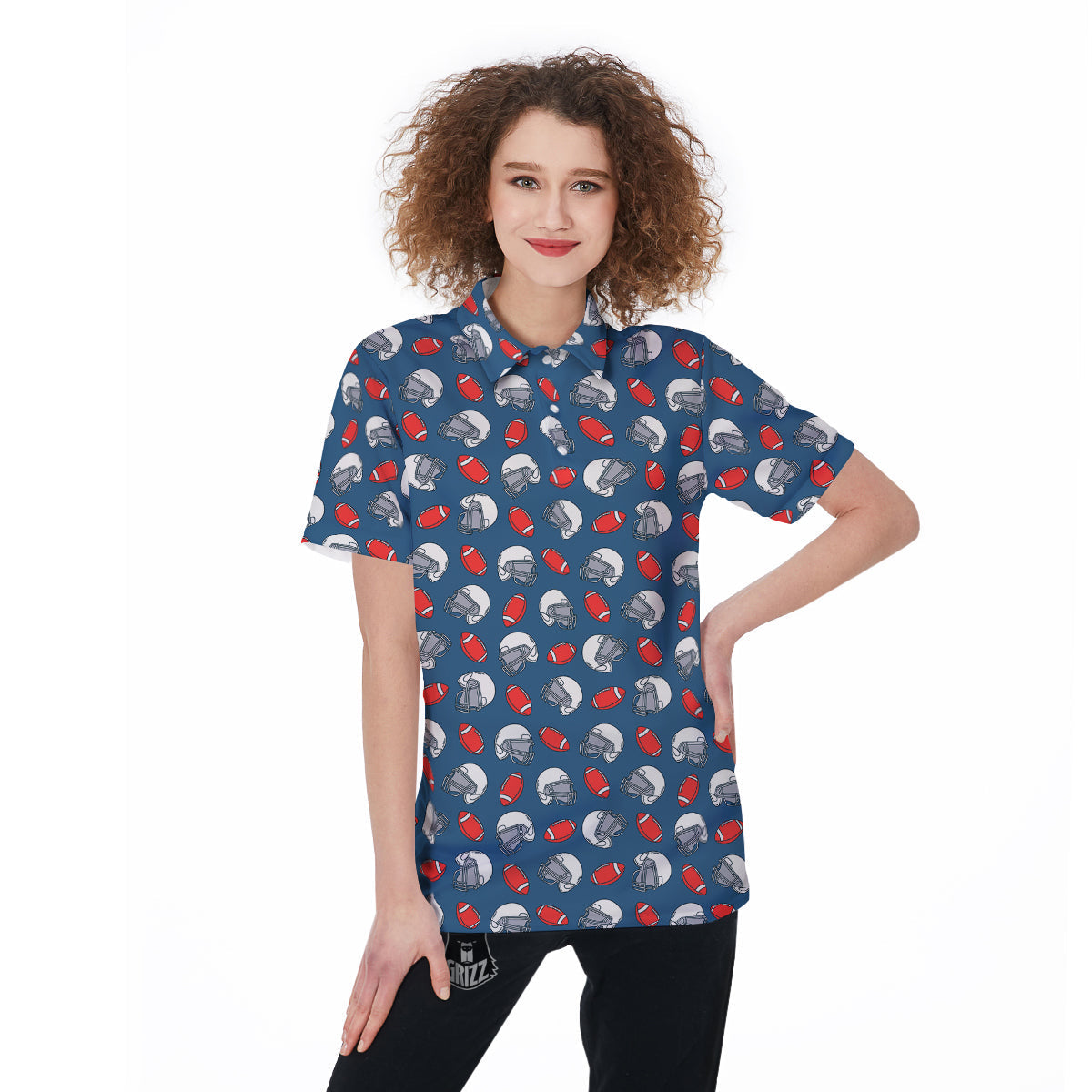 American Football Print Pattern Women's Golf Shirts-grizzshop