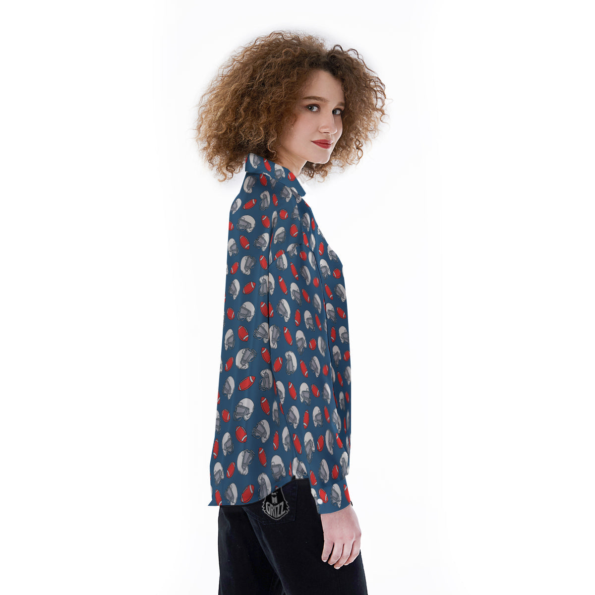 American Football Print Pattern Women's Long Sleeve Shirts-grizzshop