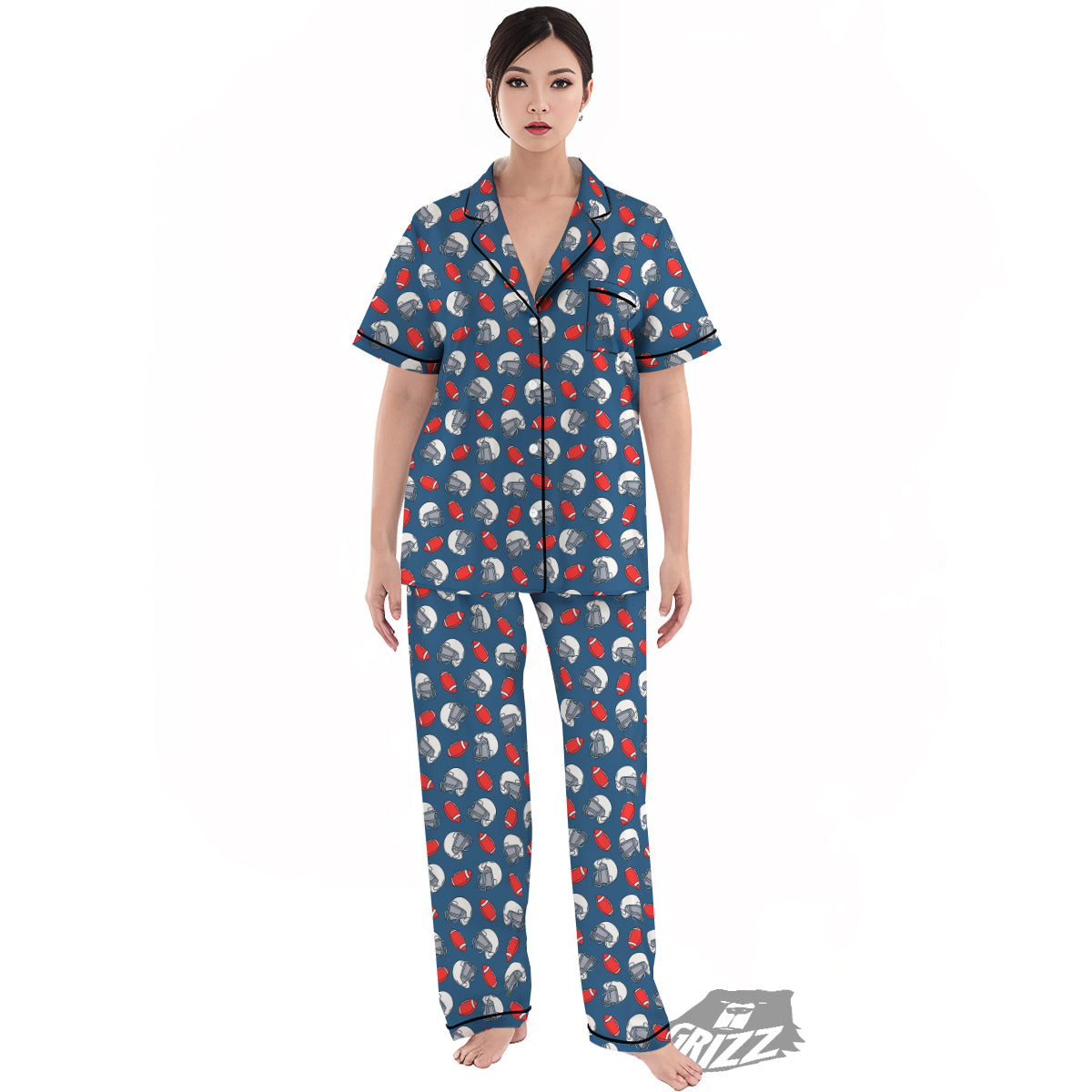 American Football Print Pattern Women's Pajamas Set-grizzshop