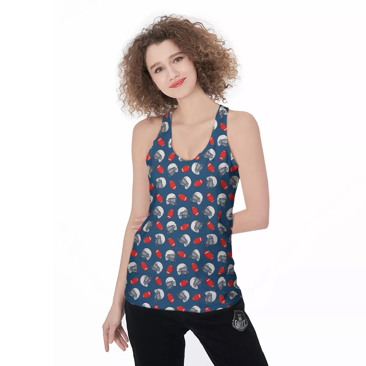 American Football Print Pattern Women's Racerback Tank Top-grizzshop