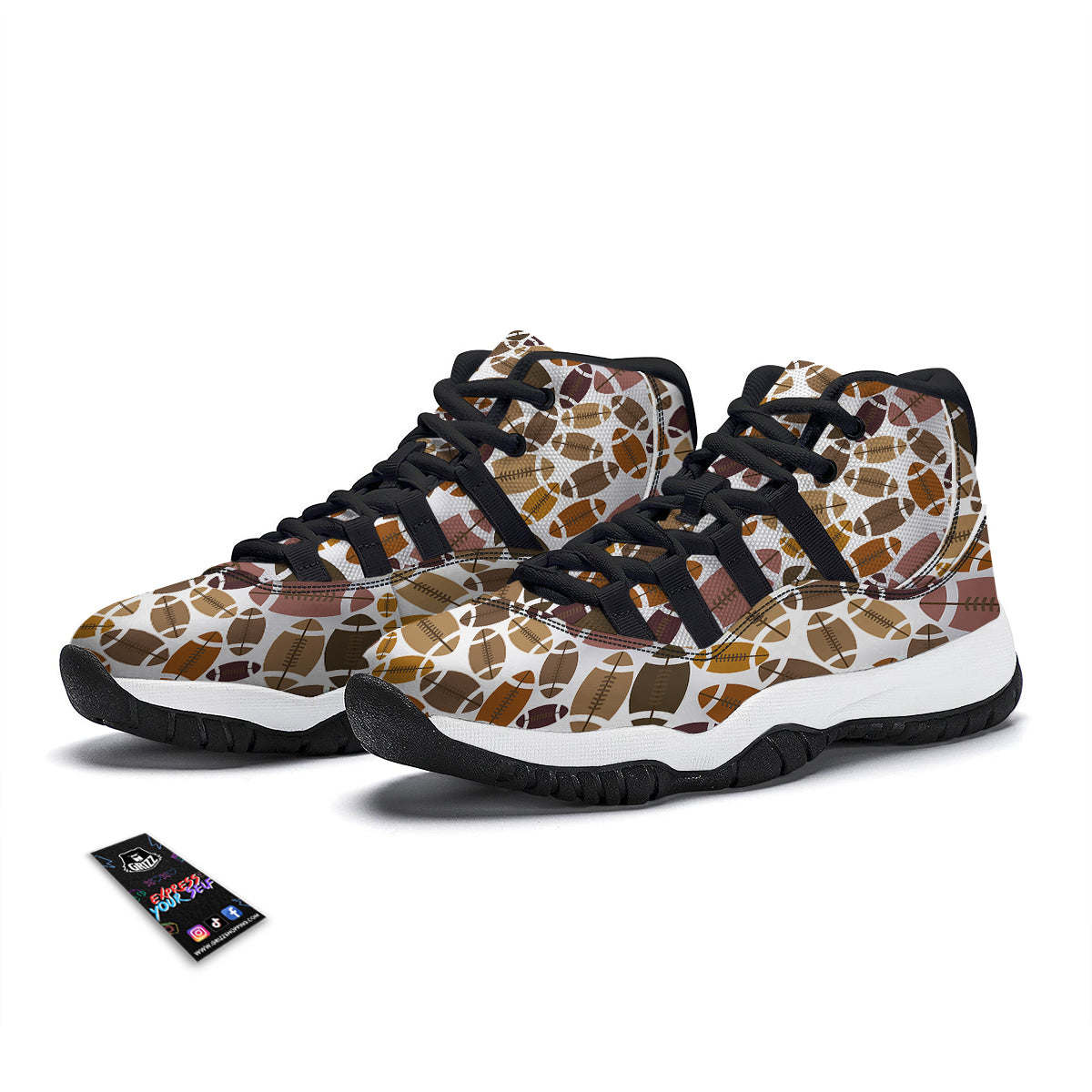 American Football Rugby Ball Pattern Print Black Bball Shoes-grizzshop