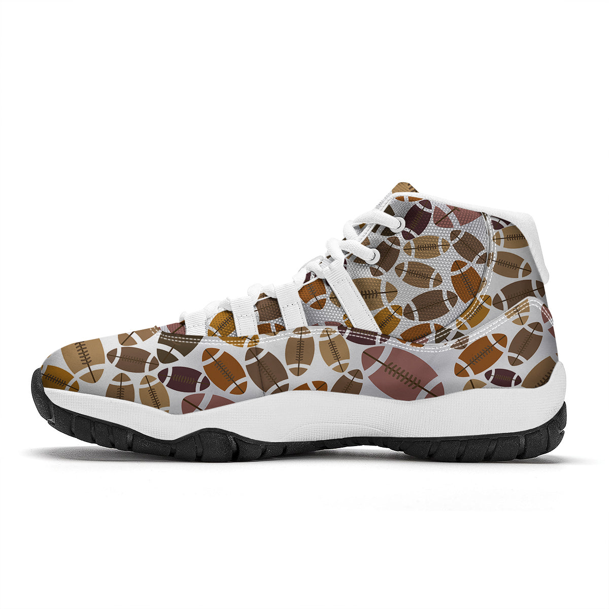 American Football Rugby Ball Pattern Print White Bball Shoes-grizzshop
